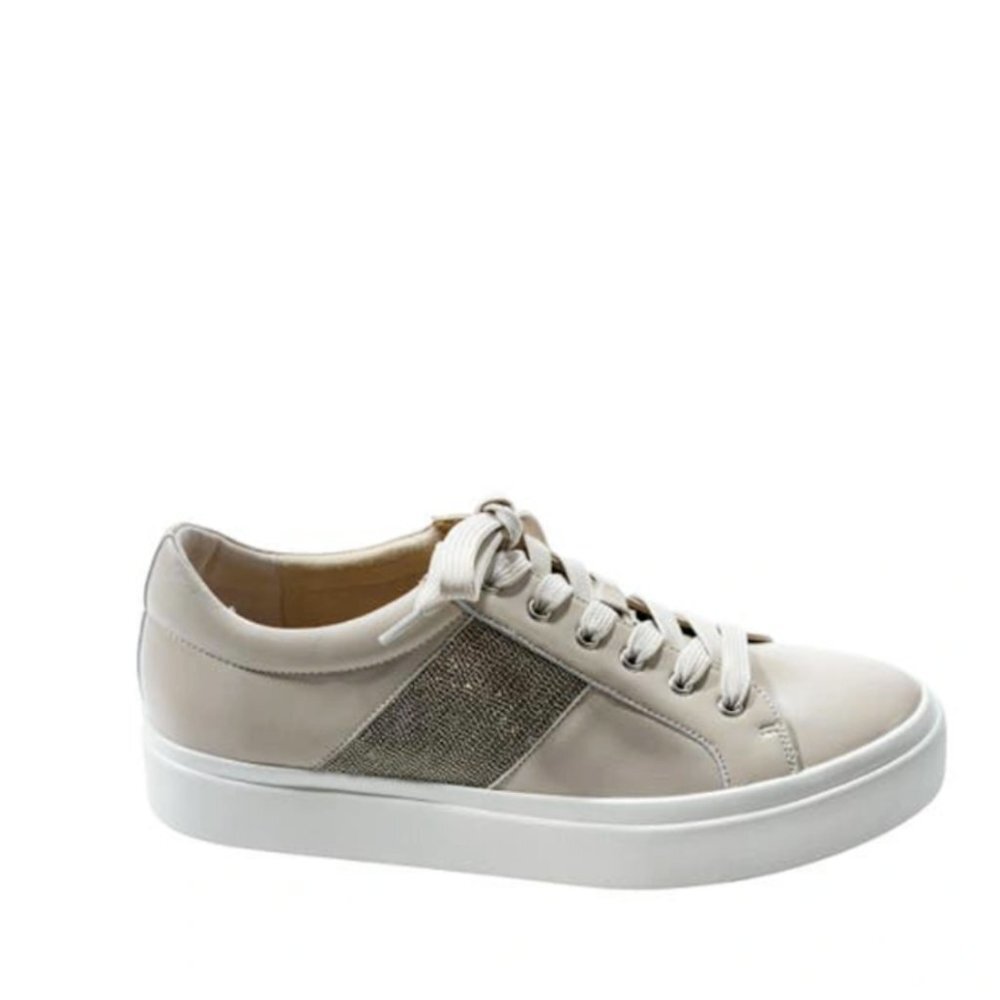 NEW Vaneli Yavin Platform Sneakers Womens 8 Beige Nude Leather Chain Beaded